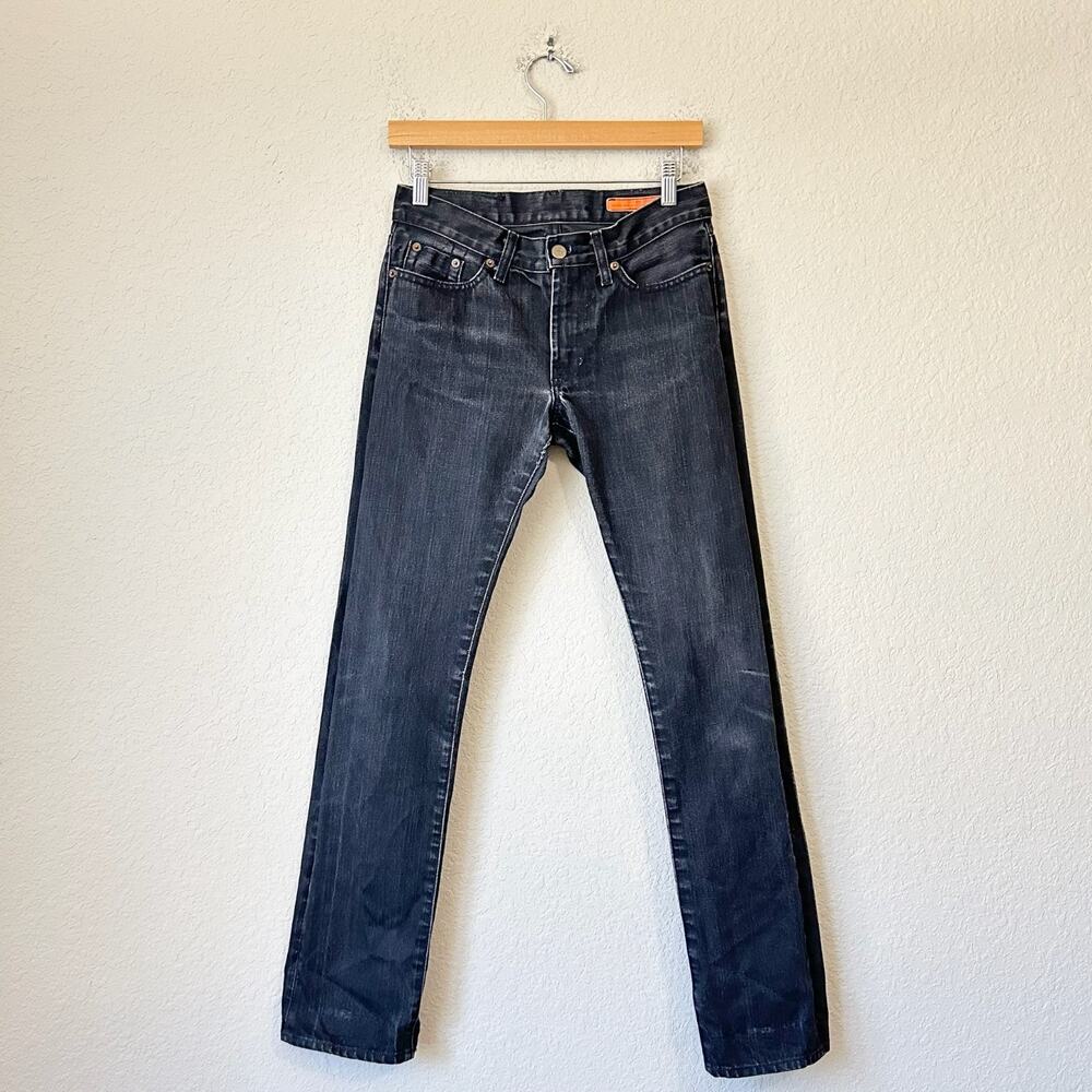 JEAN SHOP Long Skinny Fit Selvage Jeans Black Denim Cotton Grunge